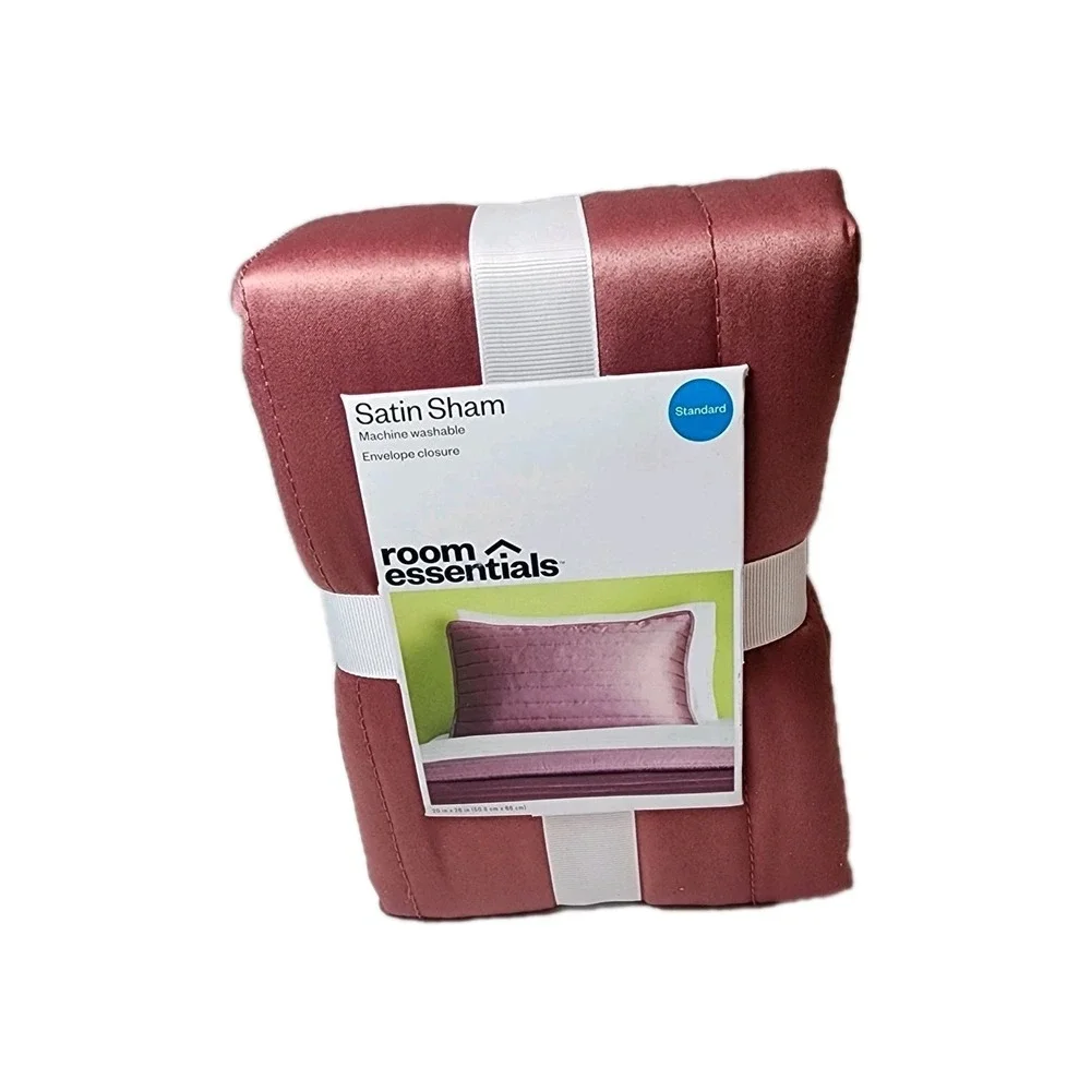 Room Essentials Rose Pink Satin Standard Size Quilted Pillow Sham 20